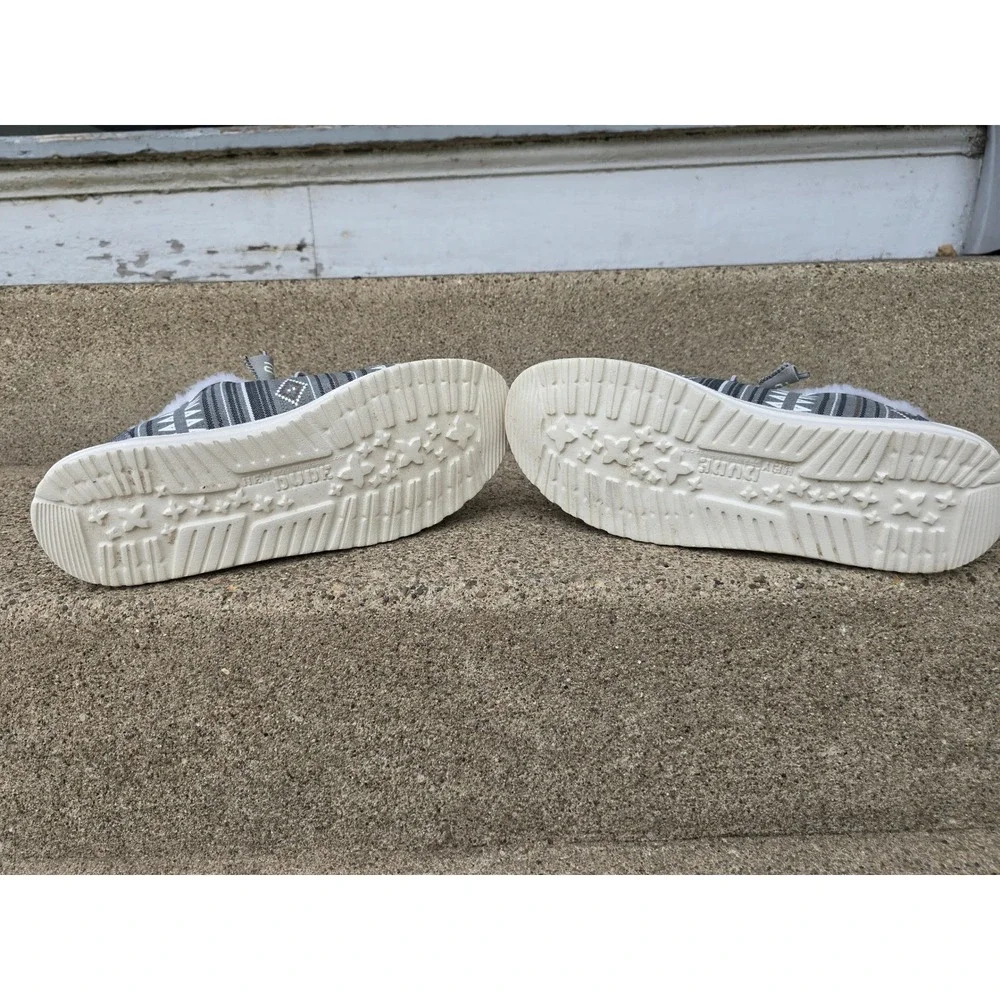 Hey Dude Wendy Boho Stripe Grey Faux Fur Lined Slip On Loafers Womens 10 - Picture 6 of 7